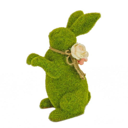 10" Green Moss Easter Bunny with Flower - 10 in