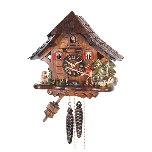 11-Inch Brown Wooden Fisherman Weight-Driven Cuckoo Wall Clock