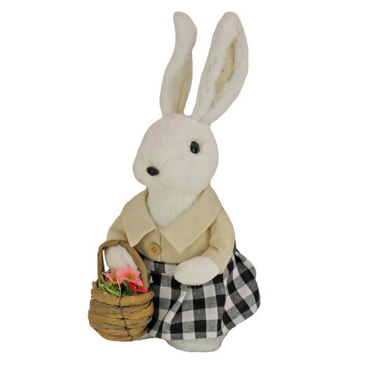 12" White Bunny with Basket - 12 in