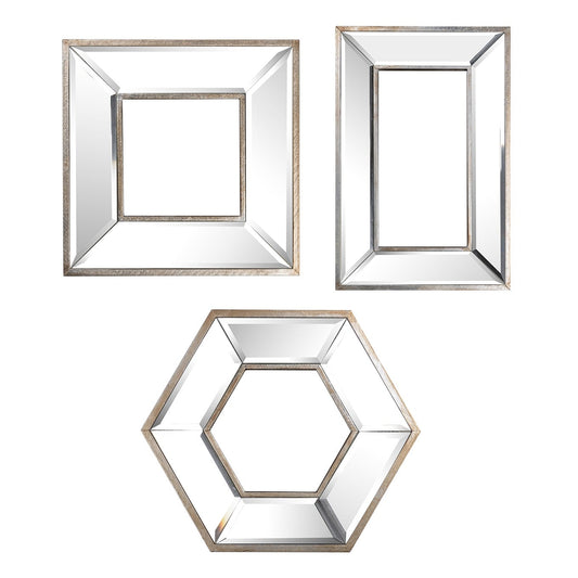 18, 14, 11 Inch Modern Accent Wall Mirror, Set of 3 Varied Shapes, Silver