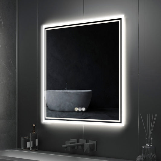 Bathroom Mirror Square Big LED Mirror Vanity Makeup Dimmable Anti-Fog - 32*32"