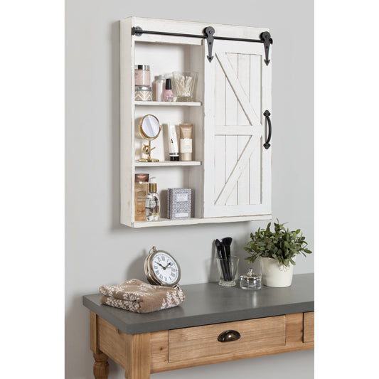 Cates Decorative Wood Wall Cabinet with Vanity Mirror and Barn Door