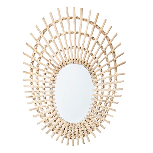 Decorative Beige Oval Rattan Mirror - Natural
