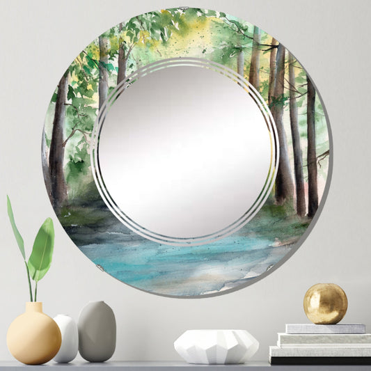Designart 'A Sunlit Forest Alley With Tree Shadows I' Printed Traditional Wall Mirror