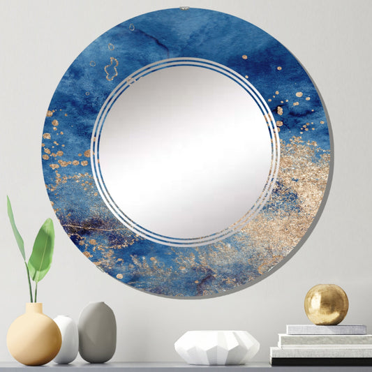 Designart 'Abstract Classic Blue And Gold II' Printed Modern Wall Mirror