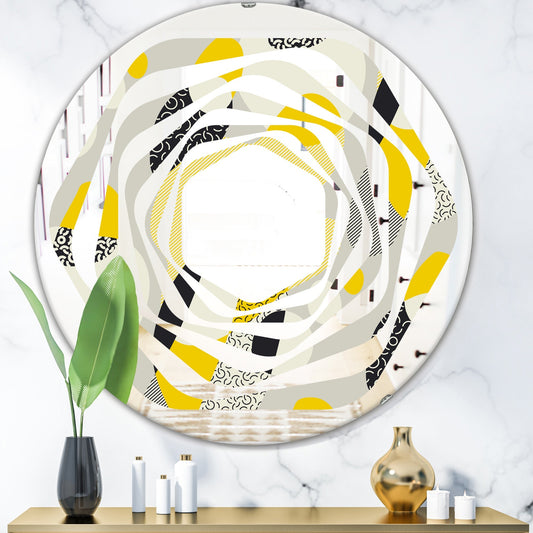 Designart 'Abstract Design Retro Pattern V' Printed Modern Round or Oval Wall Mirror - Whirl