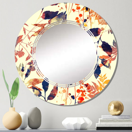 Designart 'Abstract Flowers And Leaves In Vintage Yellow' Printed Patterned Wall Mirror