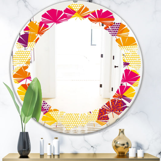 Designart 'Abstract Geometric Retro III' Printed Modern Round or Oval Wall Mirror - Leaves