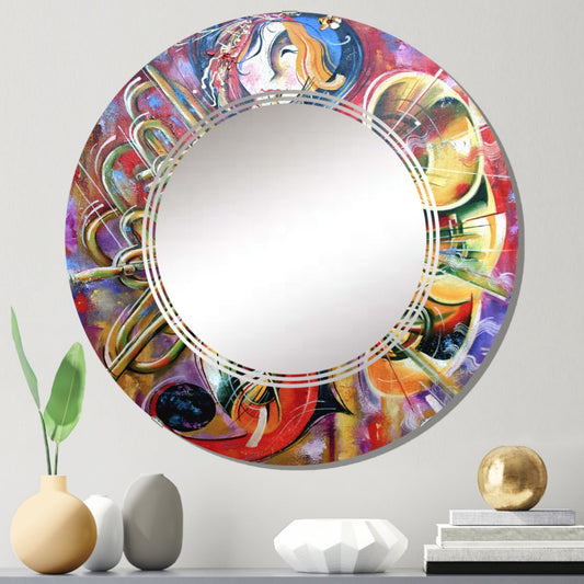 Designart 'Abstract Multicolored Music Impression' Printed Bohemian & Eclectic Wall Mirror