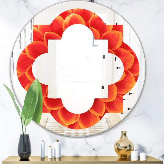Designart 'Abstract Orange Flower Design' Printed Modern Round or Oval Wall Mirror - Quatrefoil