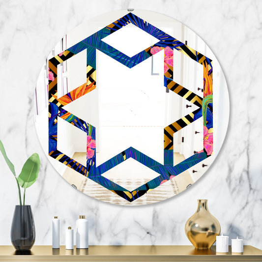 Designart 'Abstract Retro Design IV' Printed Modern Round or Oval Wall Mirror - Hexagon Star