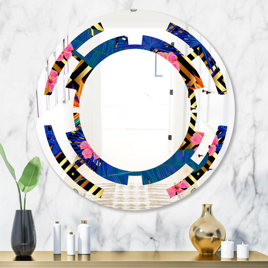 Designart 'Abstract Retro Design IV' Printed Modern Round or Oval Wall Mirror - Space