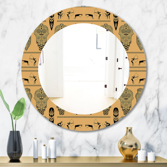 Designart 'African Decorative Pattern' Printed Bohemian and Eclectic Oval or Round Wall Mirror - Orange