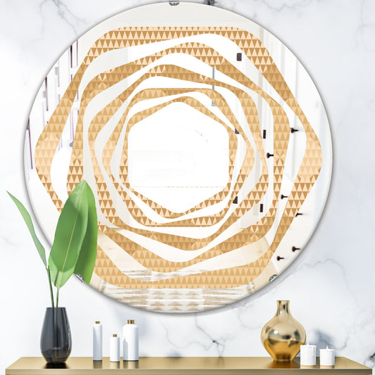 Designart 'Beige Retro Triangular Wave' Printed Modern Round or Oval Wall Mirror - Whirl
