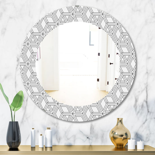 Designart 'Black & White 2' Mid-Century Printed Modern Mirror - Oval or Round Wall Mirror