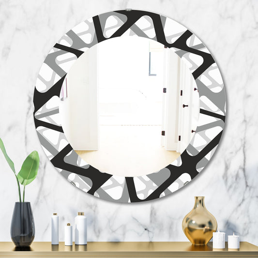 Designart 'Black & White 4' Printed Mid-Century Modern Frameless Oval or Round Wall Mirror - Black