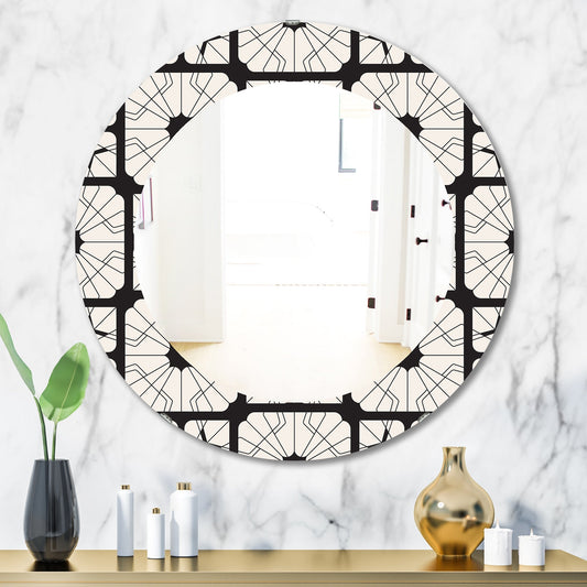 Designart 'Black & White 9' Mid-Century Printed Modern Mirror - Oval or Round Wall Mirror