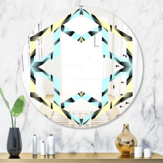 Designart 'Black and White Fashion Ornament' Printed Modern Round or Oval Wall Mirror - Hexagon Star