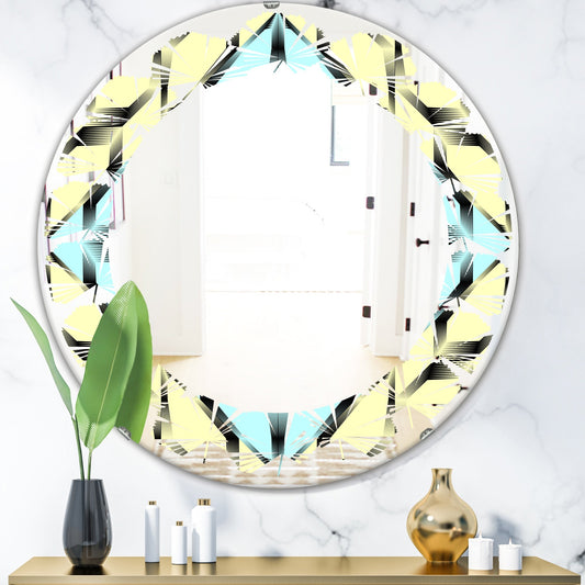 Designart 'Black and White Fashion Ornament' Printed Modern Round or Oval Wall Mirror - Leaves