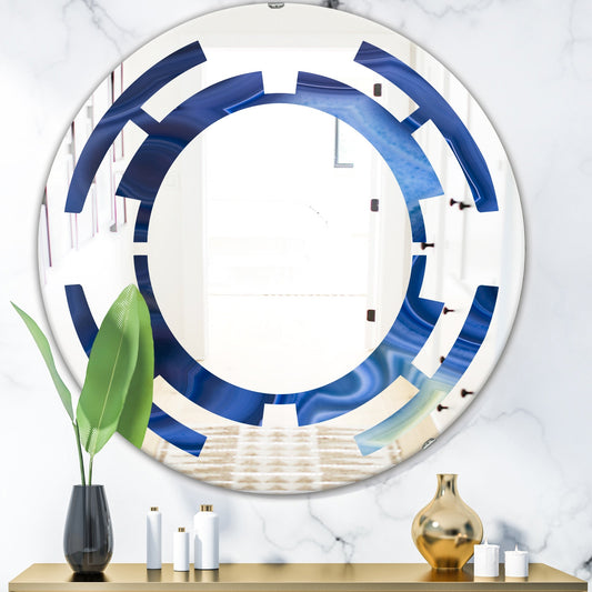 Designart 'Blue Agate Stone Design' Printed Modern Round or Oval Wall Mirror - Space
