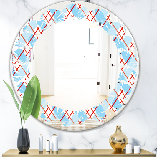 Designart 'Blue and Red Plaid' Printed Modern Round or Oval Wall Mirror - Leaves