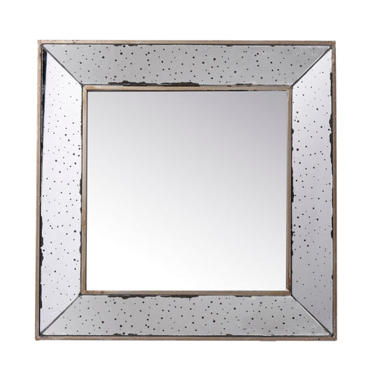 Filo 18 Inch Square Wall Accent Mirror, Raised Tray Edges, Mirrored Frame