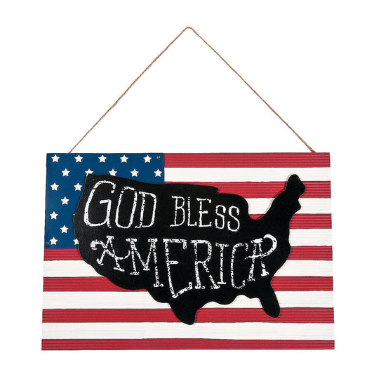 God Bless America Flag Sign, Fourth of July, Home Decor, Wall Decor, 1 Piece - 15 1/2" x 10 1/2"