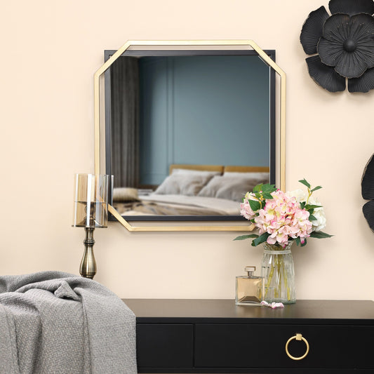 Gold and Black Metal Floating Frame Wall Accent Mirror - 22" H x 22" W