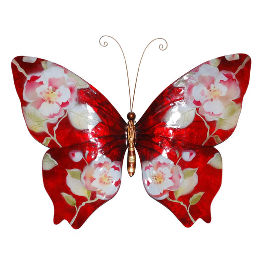 Butterfly Wall Decor Red With Flowers (m2013) - 1 x 18 x 13