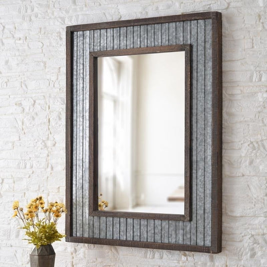 Anna Galvanized Metal and Distressed Wood Wall Mirror