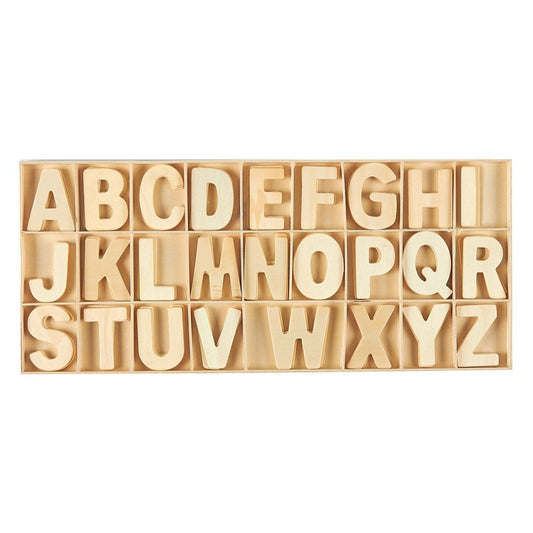 104 Piece Set Wooden Letters with Storage Tray - 4 Piece Each Letter, Natural