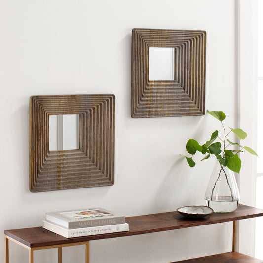 Meena Modern Dimensional Solid Wood 16-inch Mirrors (Set of 2) - 16"H x 16"W, 16"H x 16"W