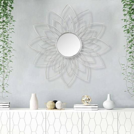 Cheungs Decorative Wall Mirror With Metal Flower Frame - L:35.75"xW:1"xH:29.75".