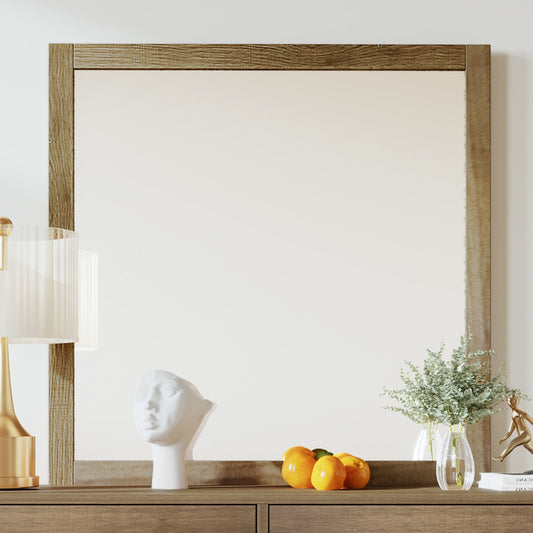 Square Mirror Wood Frame Dresser Mirror Chest Mirror - Natural Walnut