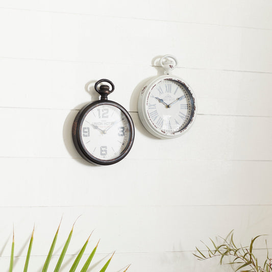 Vintage Style Distressed Iron Wall Clocks (Set of 2)