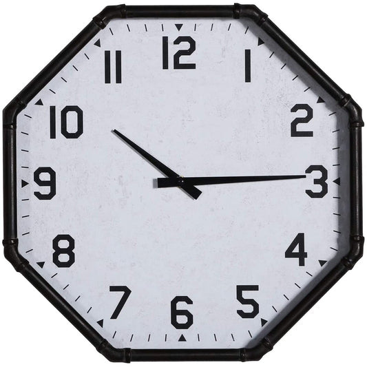 VECELO Wood Octagon Wall Clock with Metal Frame