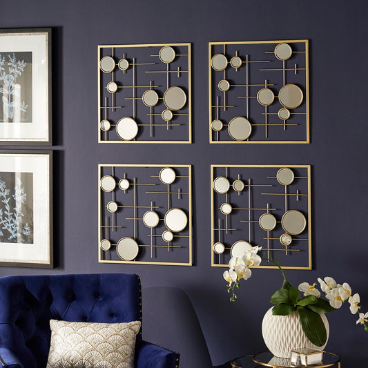 Zara 4-Piece Gold Square Wall Mirror with Bubbles by iNSPIRE Q Bold